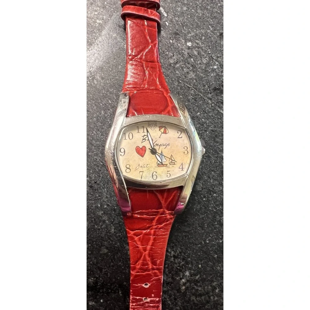 Diane Balit Hand Painted Red Leather‎ Bon Voyage Watch New Battery